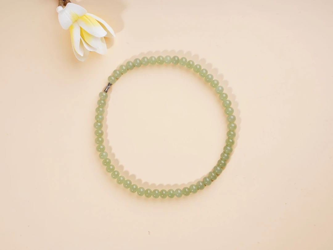 H80XL湖水和田玉项链算盘珠绿色青海简约素圈清新单圈女士小众.