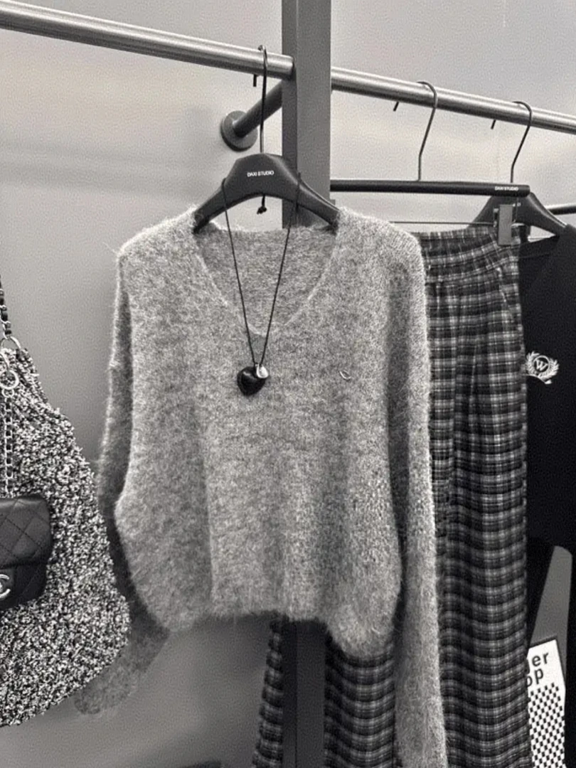 【高级感V领软糯慵懒风毛衣】韩版简约宽松百搭显瘦毛衣6021#