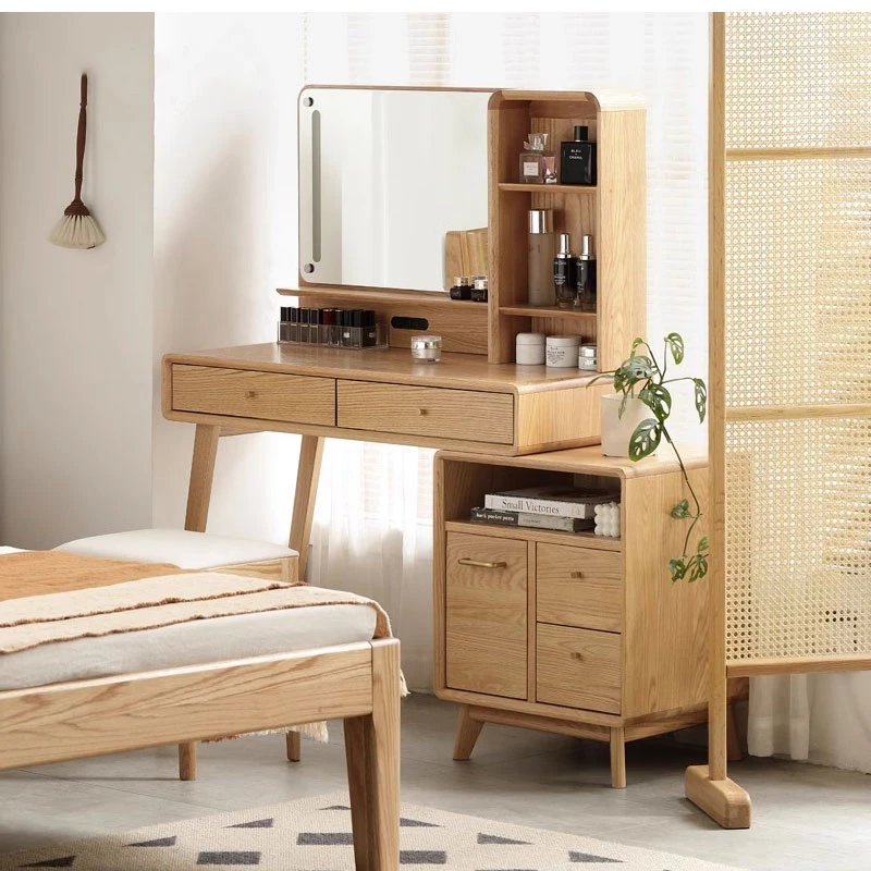 木佳实木梳妆台储物柜一体北欧简约橡木化妆台卧室小户型化妆桌