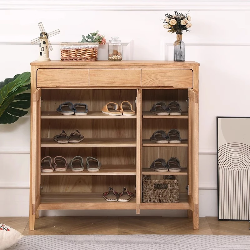 全实木鞋柜现代简约家用门口置物架小户型室内玄关超薄网红款多层