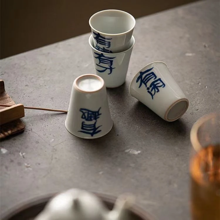 陶瓷闻香杯喝茶个人杯主人杯家用悠闲有闲有情有才有德有钱茶杯