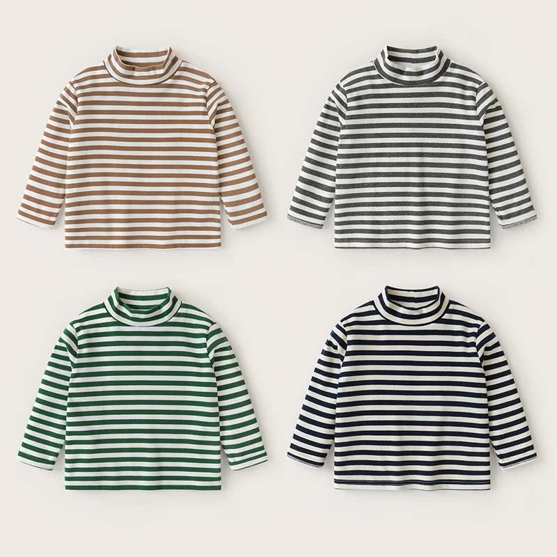 【有150码的棉打底衫】男童半高领条纹秋冬款儿童装秋衣上衣U15017