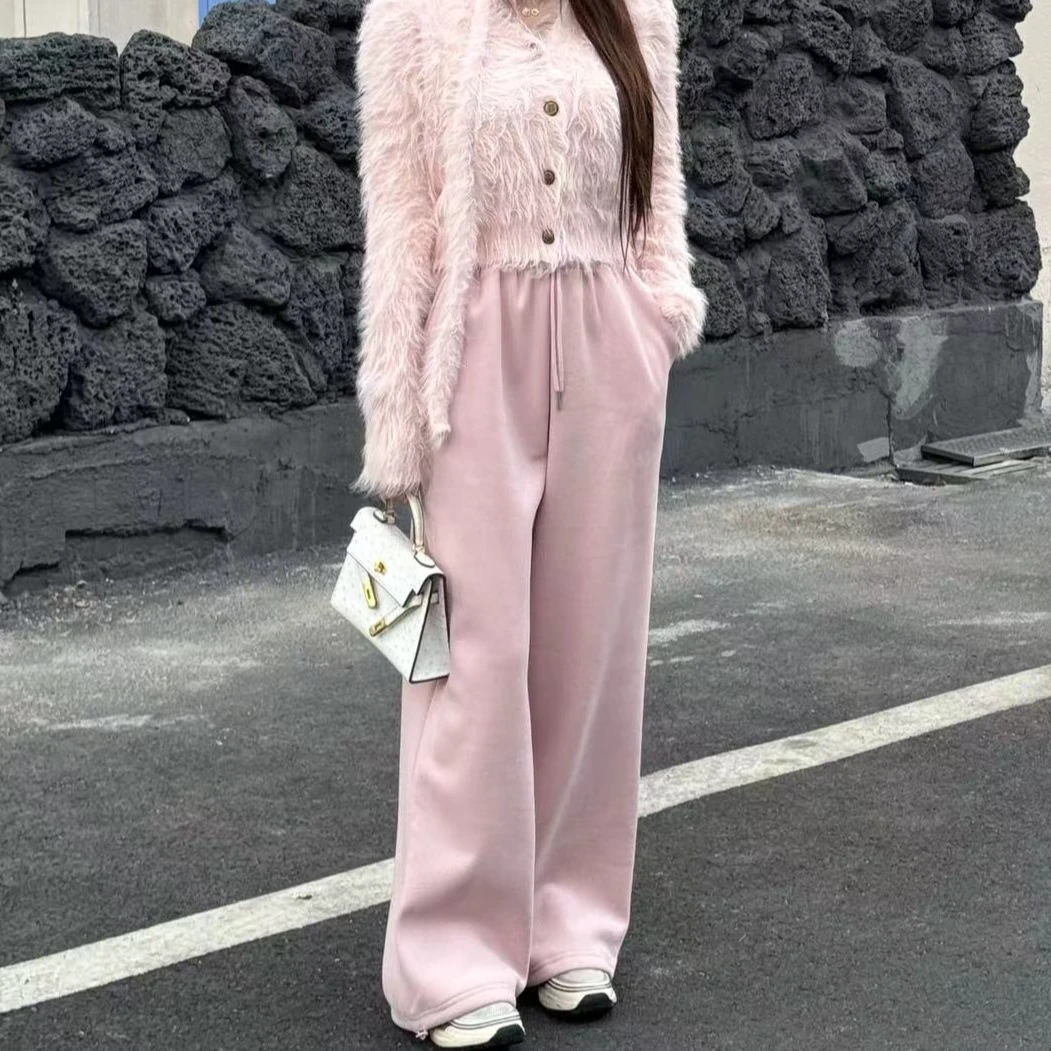 【清仓】休闲加绒加厚立领卫衣秋冬宽松阔腿裤拖地裤w4663