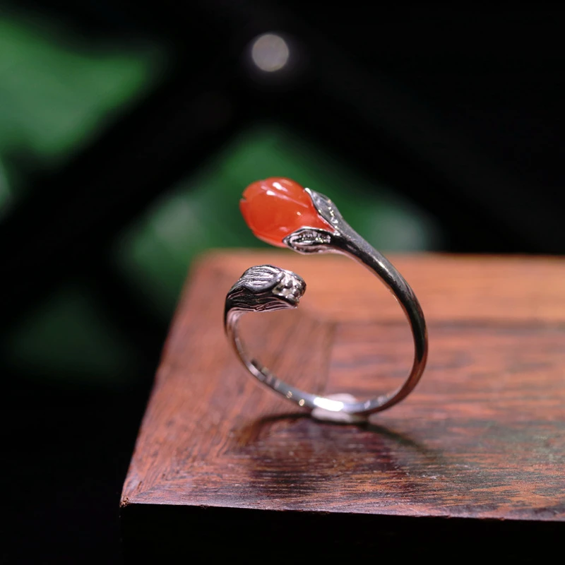 925银戒指 s925纯银玉兰花戒指高档优雅女士开口指环轻奢银饰