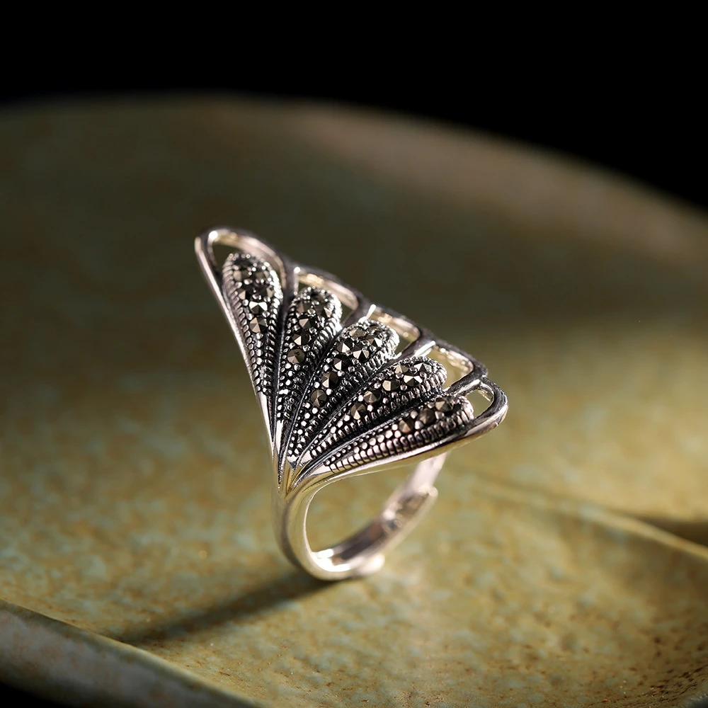 925银戒指 s925银简约复古开口女式戒指文艺复古国潮戒子