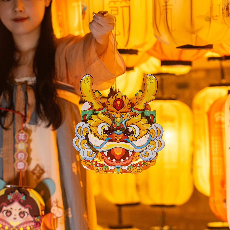 国潮龙灯花灯新年新款灯笼儿童手提发光挂饰幼儿园手工diy材料包