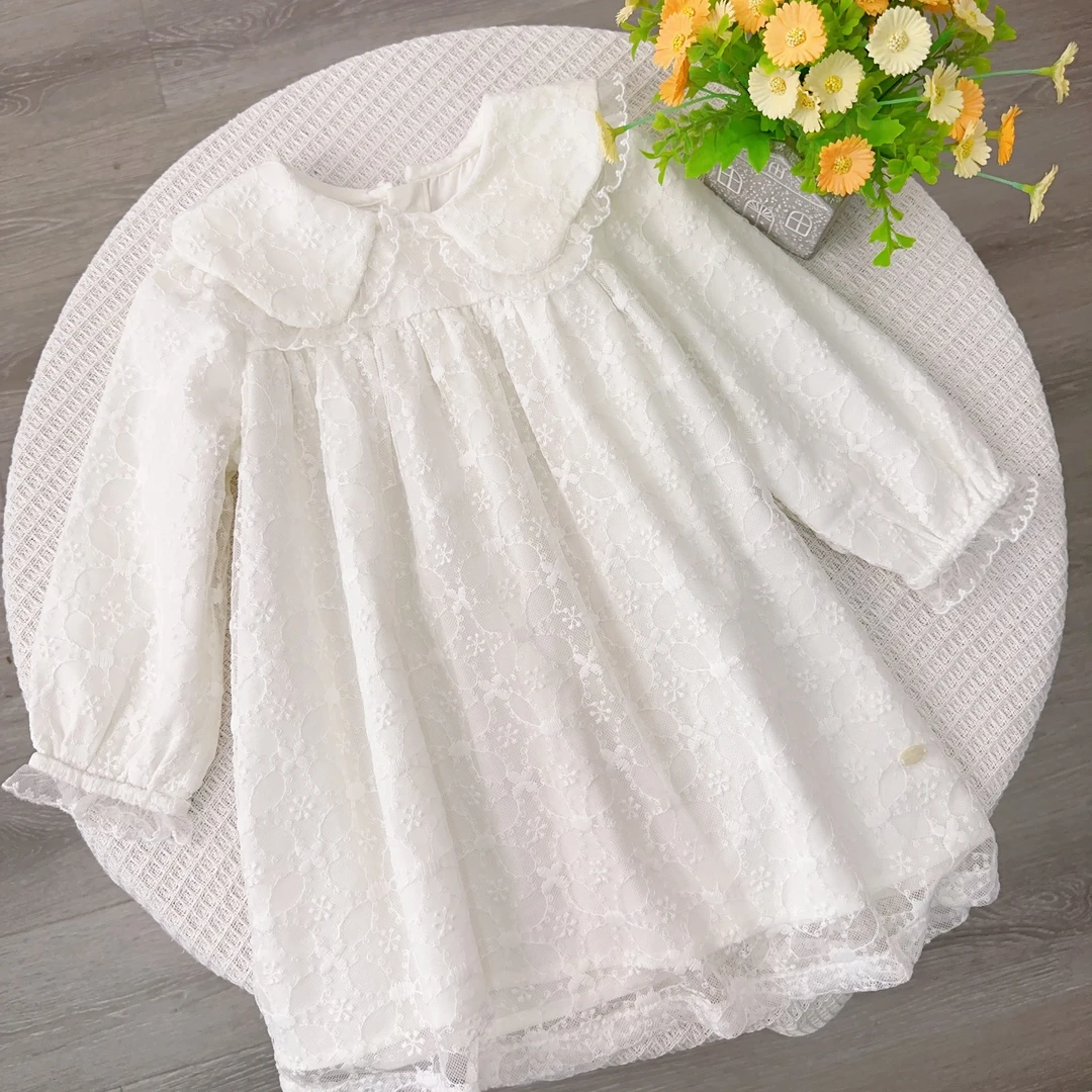 【原法D】巧克力女童秋款白纱裙纱裙蕾丝洋气双层带内衬长袖连衣裙