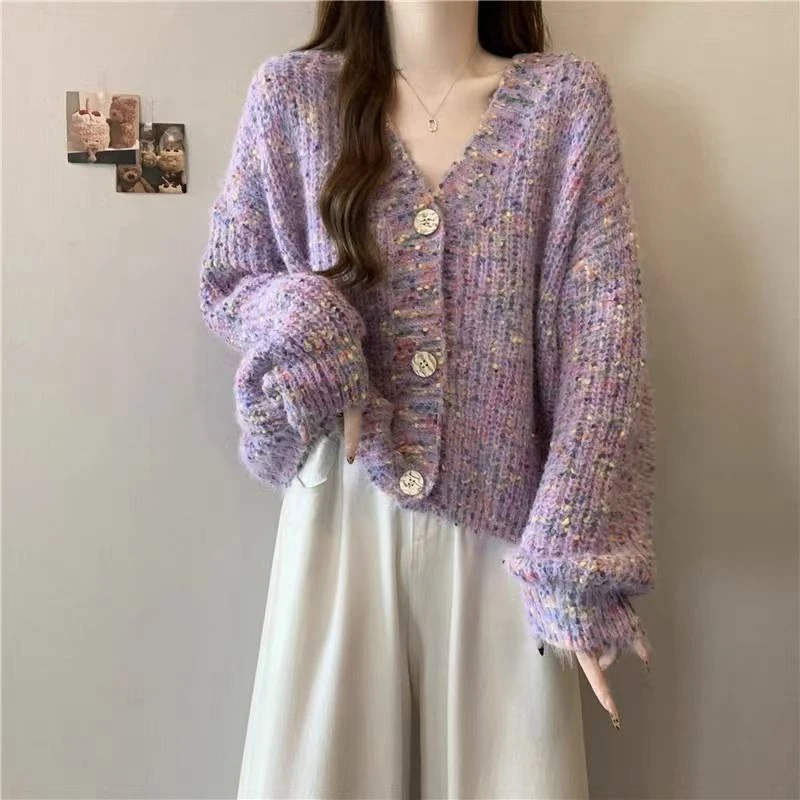 毛针织衫宽松型冬季女秋冬女装温柔上衣针织衫复古慵懒风