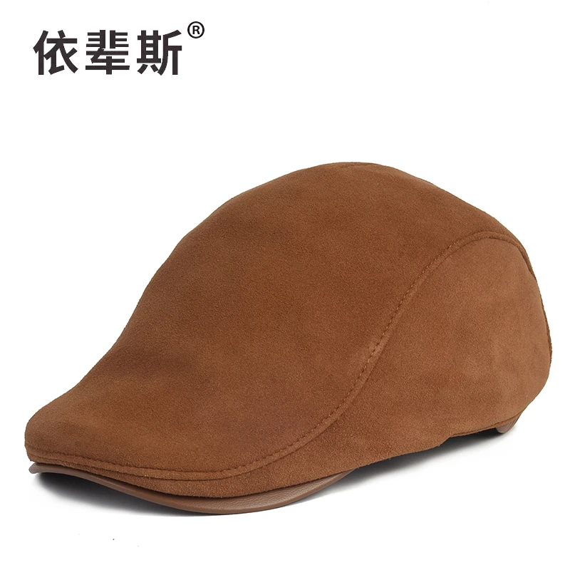 真皮帽子男女通用老钱风格羊皮鸭舌帽休闲洋气贝雷帽前进帽报童帽