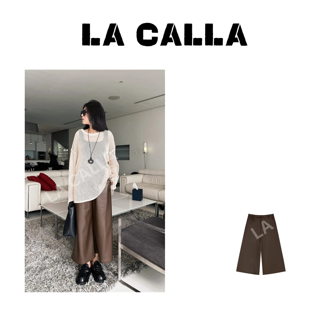 LA CALLA八分皮裤深咖色潮流显瘦小众休闲皮裤H559