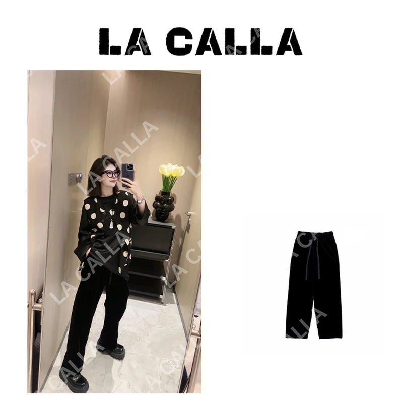 沈球球【丝绒裤】外穿时尚休闲潮流黑色休闲裤