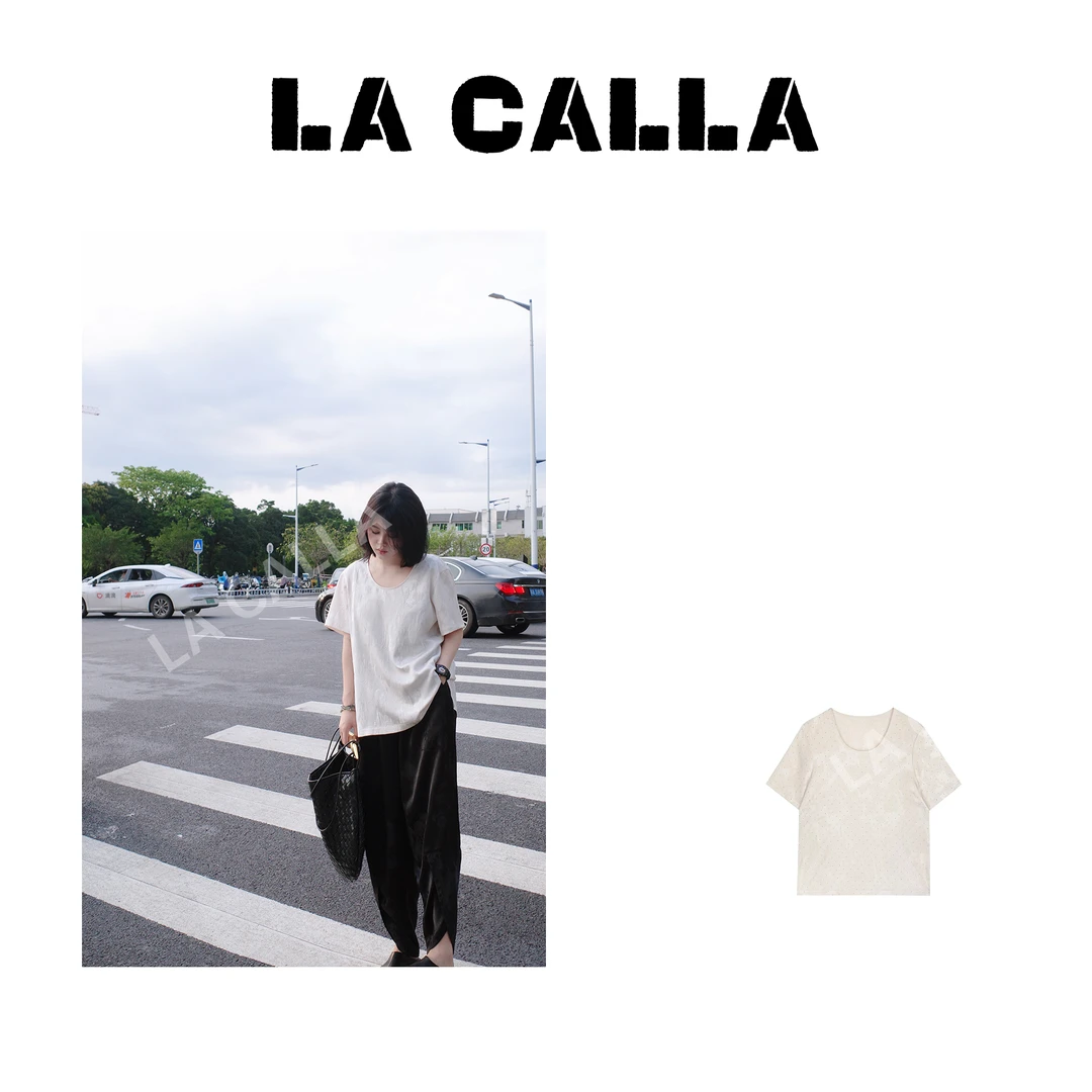 沈球球【白钻T】新中式花卉针织圆领夏季短袖