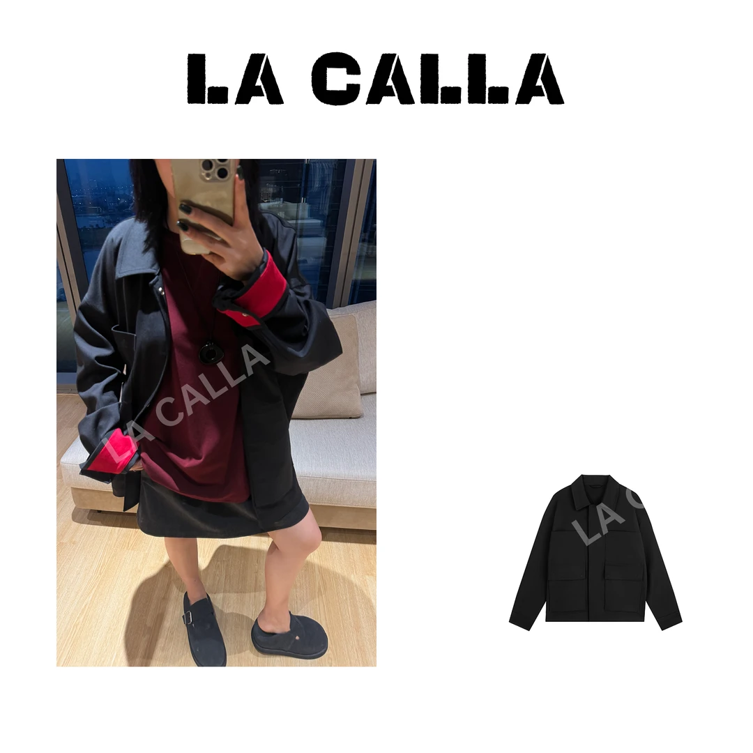 LA CALLA翻领外套黑色时尚气质经典长袖设计师外套L1292