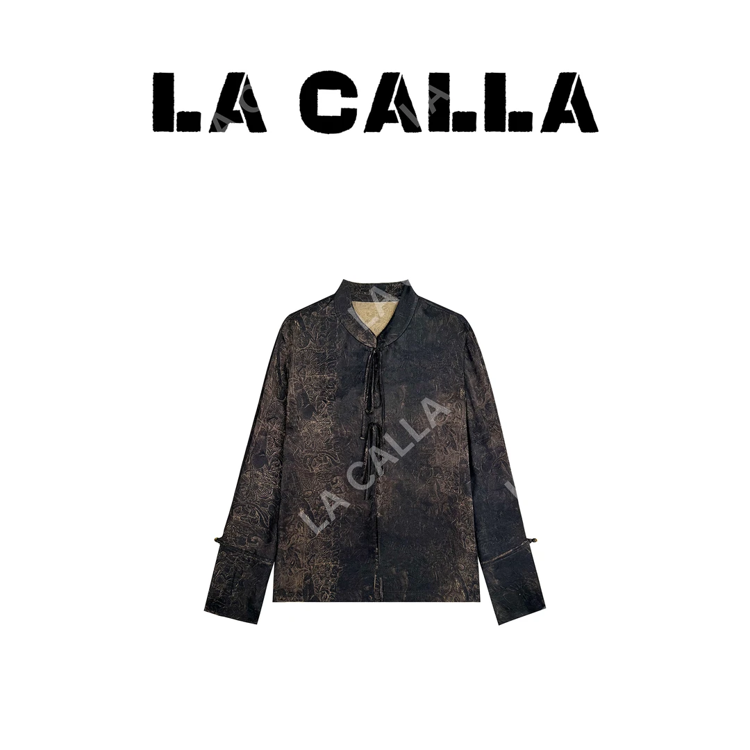 LA CALLA植物衫新中式黑色重工宽松气质外套YY1143