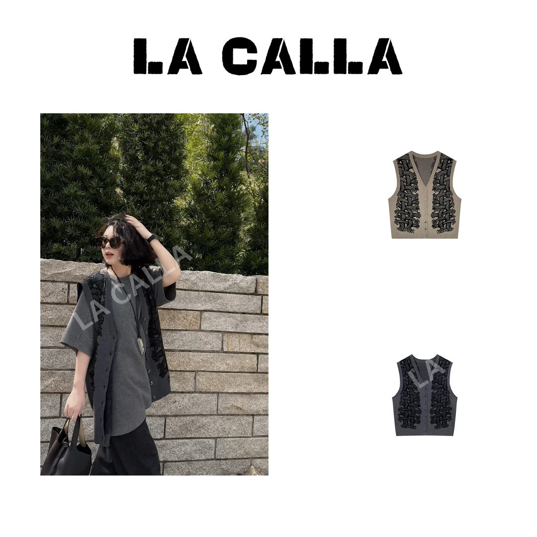 LA CALLA扭绳马甲花色灰色设计师百搭秋冬时尚休闲复古马甲L1453