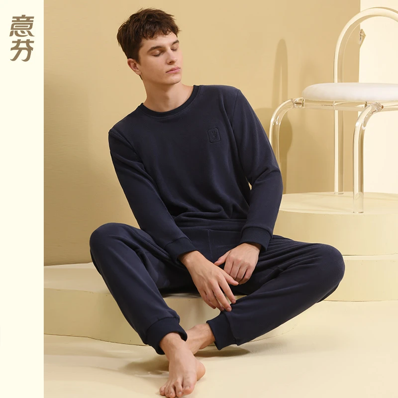 摇粒绒男士睡衣可外穿家居服休闲加厚加绒秋冬季男款长袖保暖套装