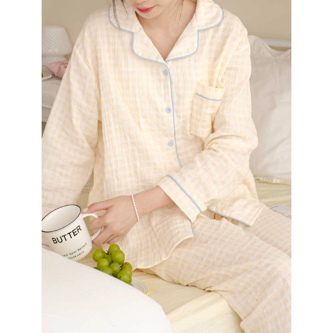 日系家居服女夏季套装睡衣女款春秋2024新款棉长袖甜美可爱