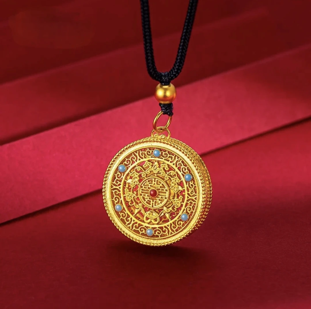 铜合金吊坠 古法金五福圆满吊坠国潮时尚情侣项链毛衣链