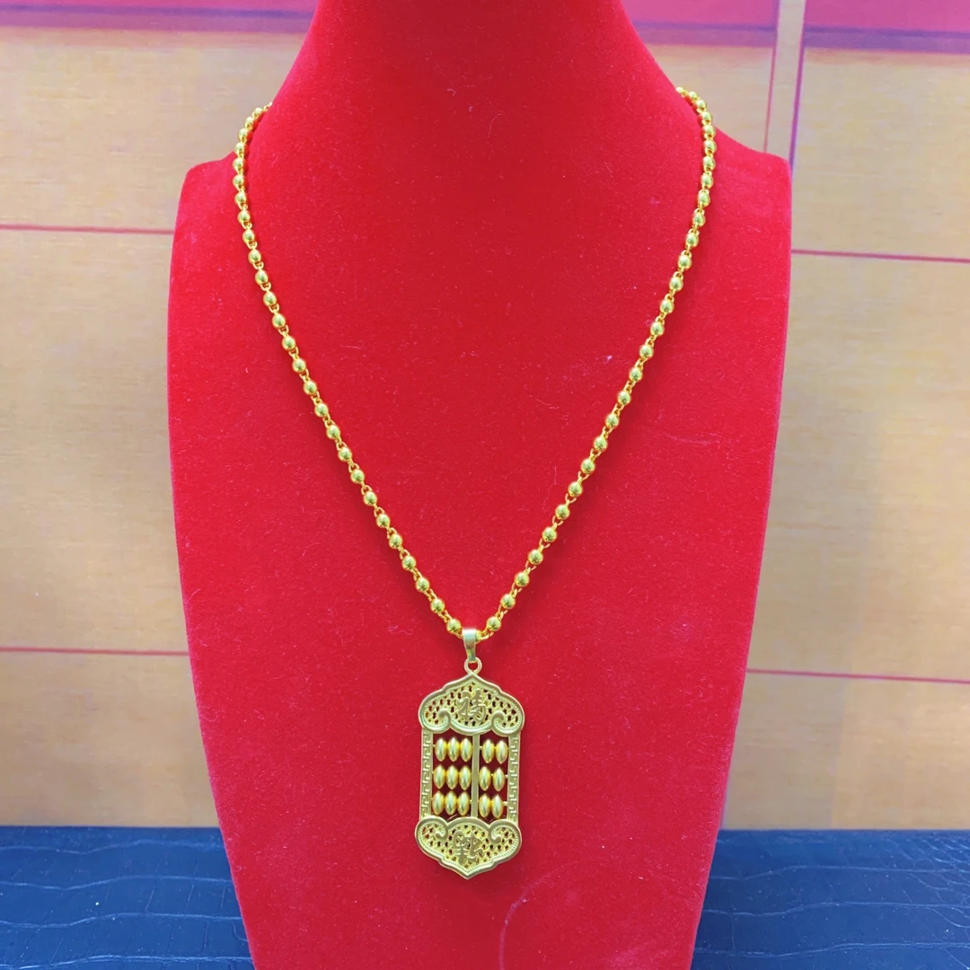 铜合金项链 精工版4mm圆珠项链配算盘时尚潮流项链毛衣链