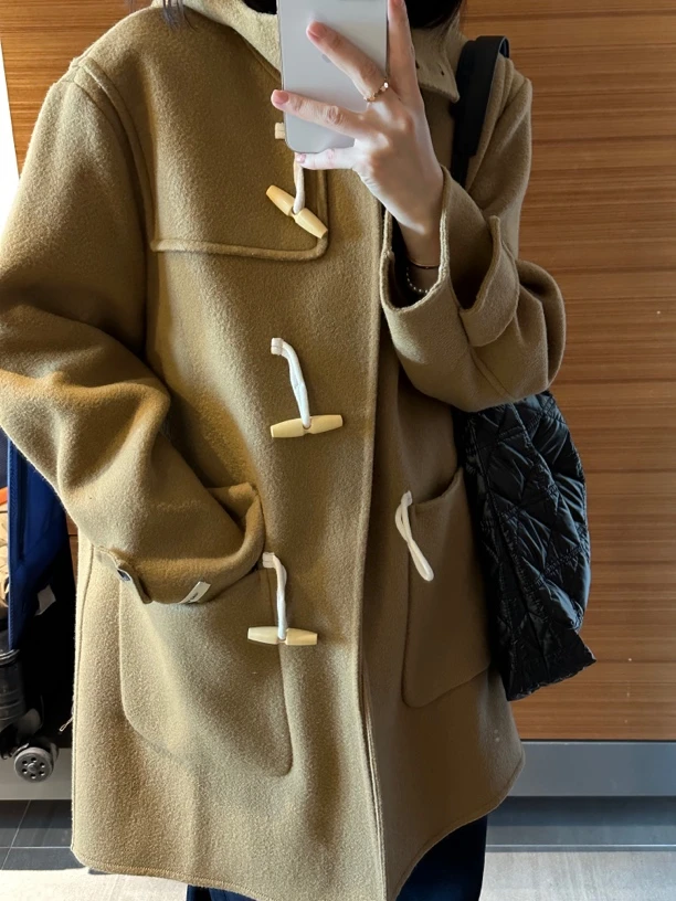 La fleur éternelle丨经典中长款连帽牛角扣大衣