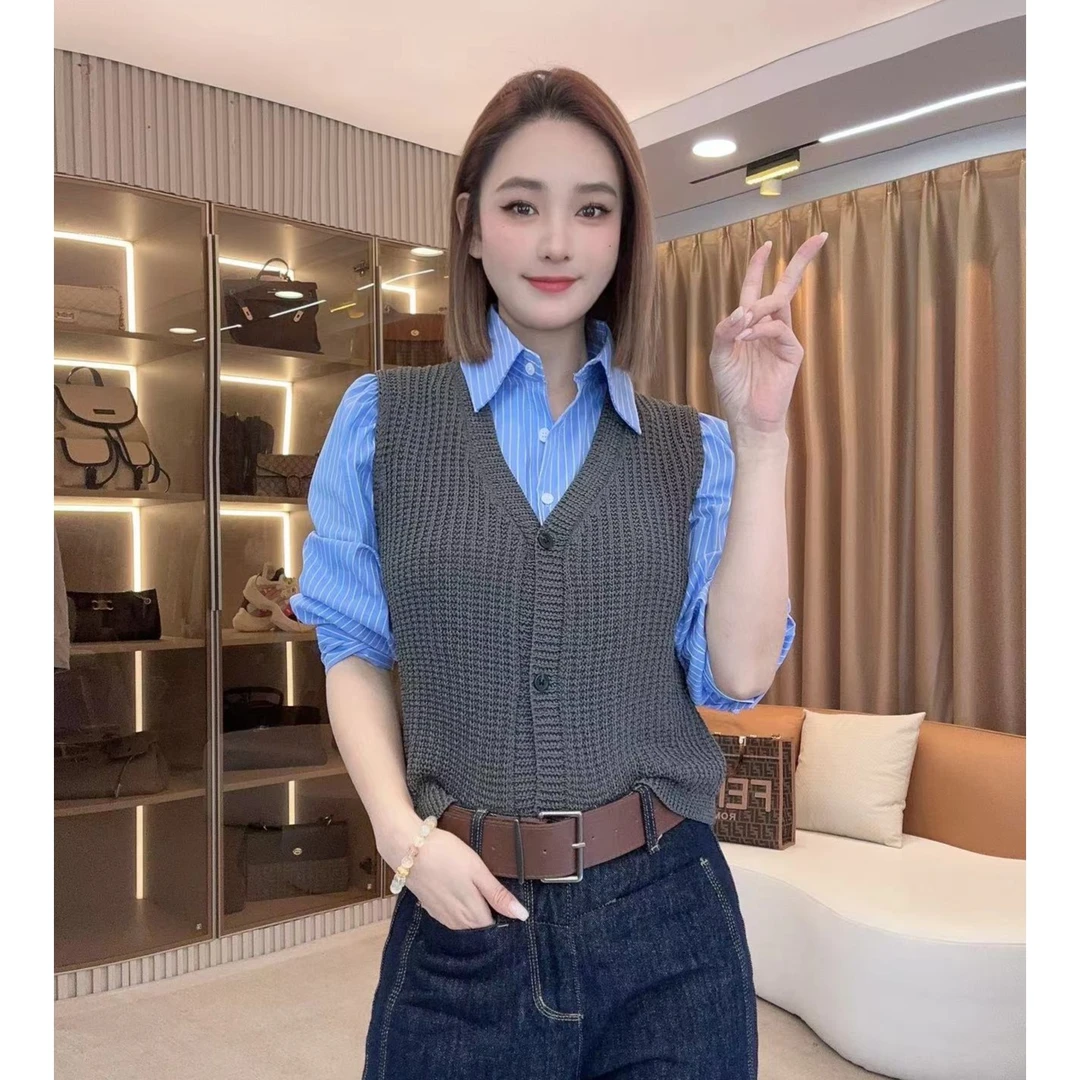 HUANG  VINI【黄景贤】 新款设计感搭配假两件衬衫马甲长袖CX81720