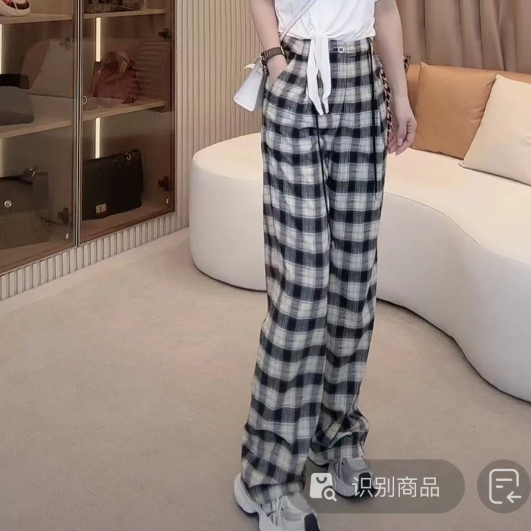 HUANG  VINI【黄微倪】青春 新款设计感格子休闲裤长裤女FL