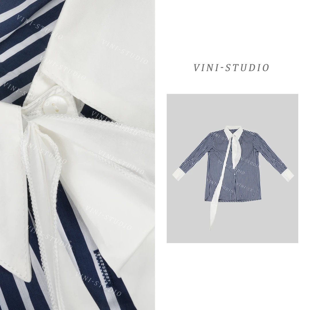 HUANG  VINI【黄微倪】 新款设计感搭配条纹上衣衬衫长袖女CX82701