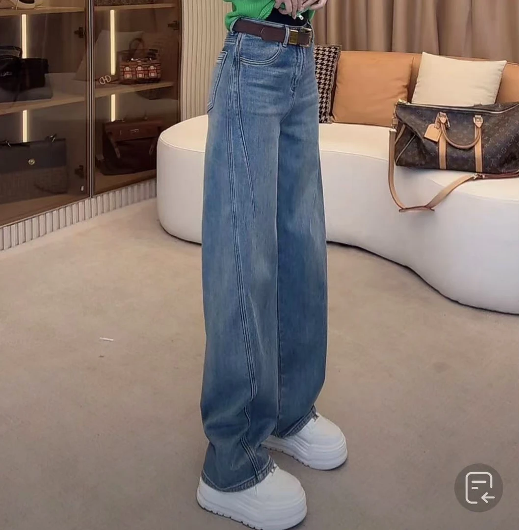 HUANG  VINI【黄微倪】 FL新潮休闲复古百搭显瘦磨毛牛仔裤CK102115