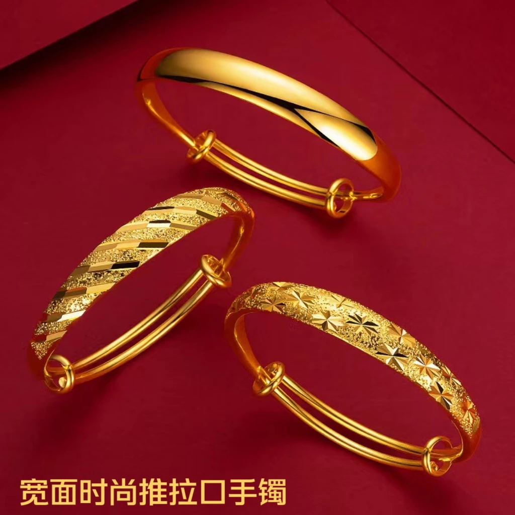 铜合金手镯 [宽面推拉口手镯]时尚精美，气质奢华饰品女款可调节