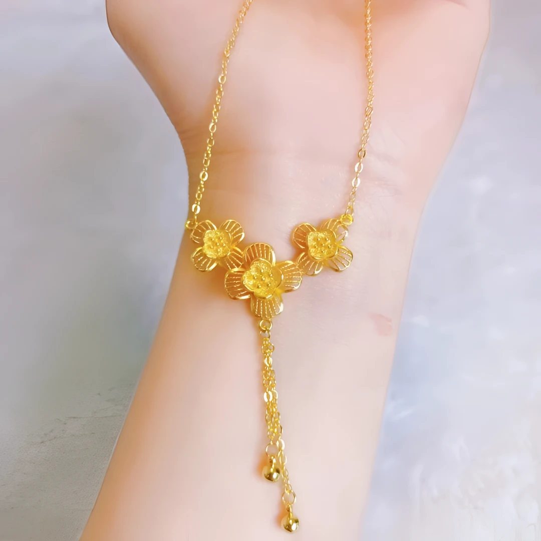 铜合金项链 三生花 流苏 项链时尚饰品精美女款金色首饰古风