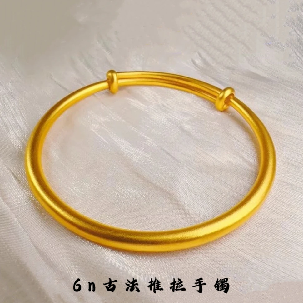 铜合金手镯 [高定]6㎜古法推拉口手镯实心百搭传承可调节素圈
