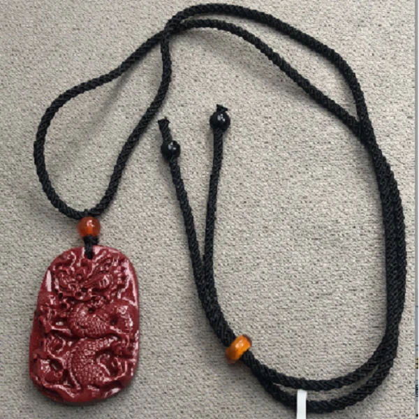 含辰砂工艺品【老掌柜讲珠宝】朱砂龙牌项链 D123160