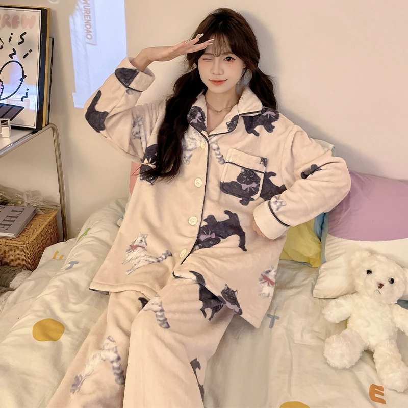 2024新款睡衣冬季加绒加厚女两件套秋冬卡通甜美可外穿家居服套装