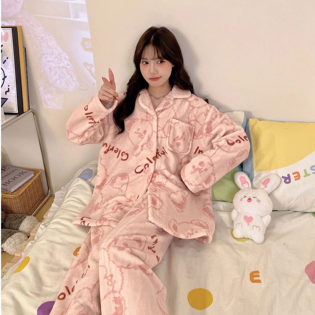 2024新款爆款秋冬季睡衣韩版宽松大码长袖可出门款冬天家居服套装