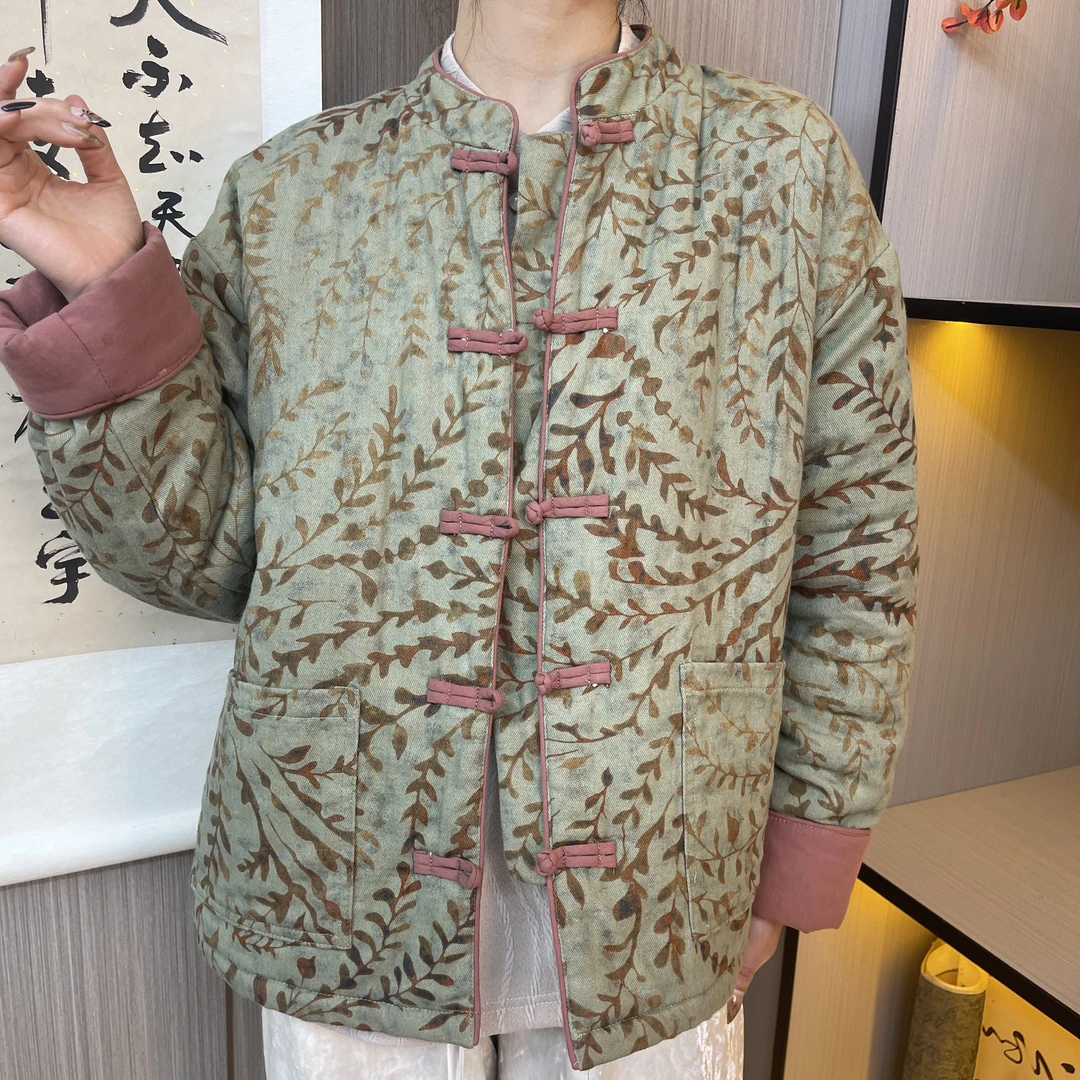 【江不晚】冬款棉服夹棉加厚新中式国风复古盘扣印花百搭棉服上衣女