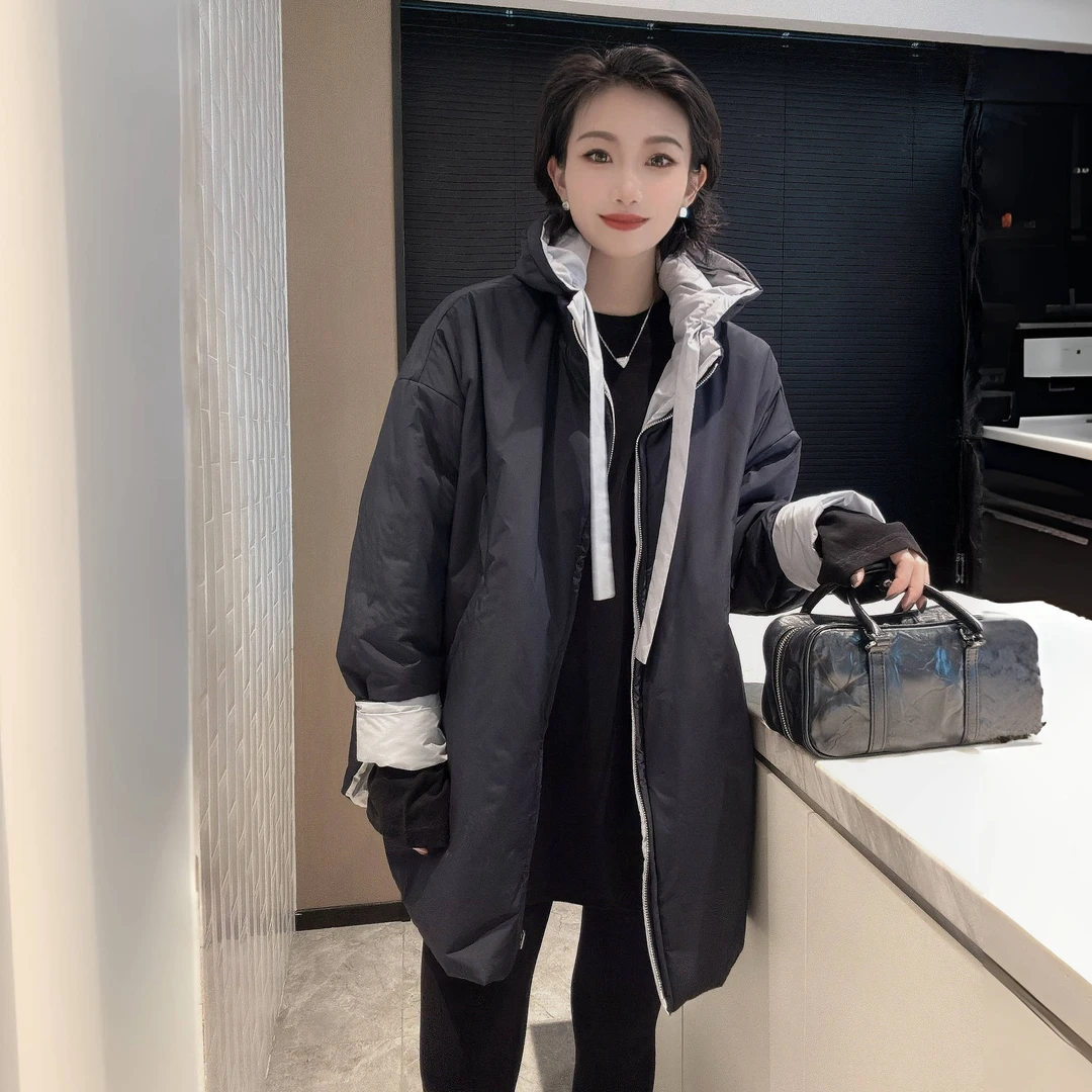 YUXI▪️两面穿连帽棉衣女大版拉链棉服女冬装新品棉袄