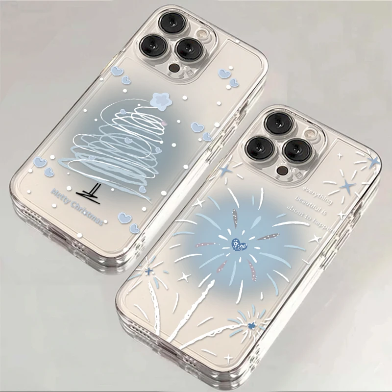 ins蓝晕烟花圣诞树适用iphone15/13苹果14手机壳华为viv小米oppo