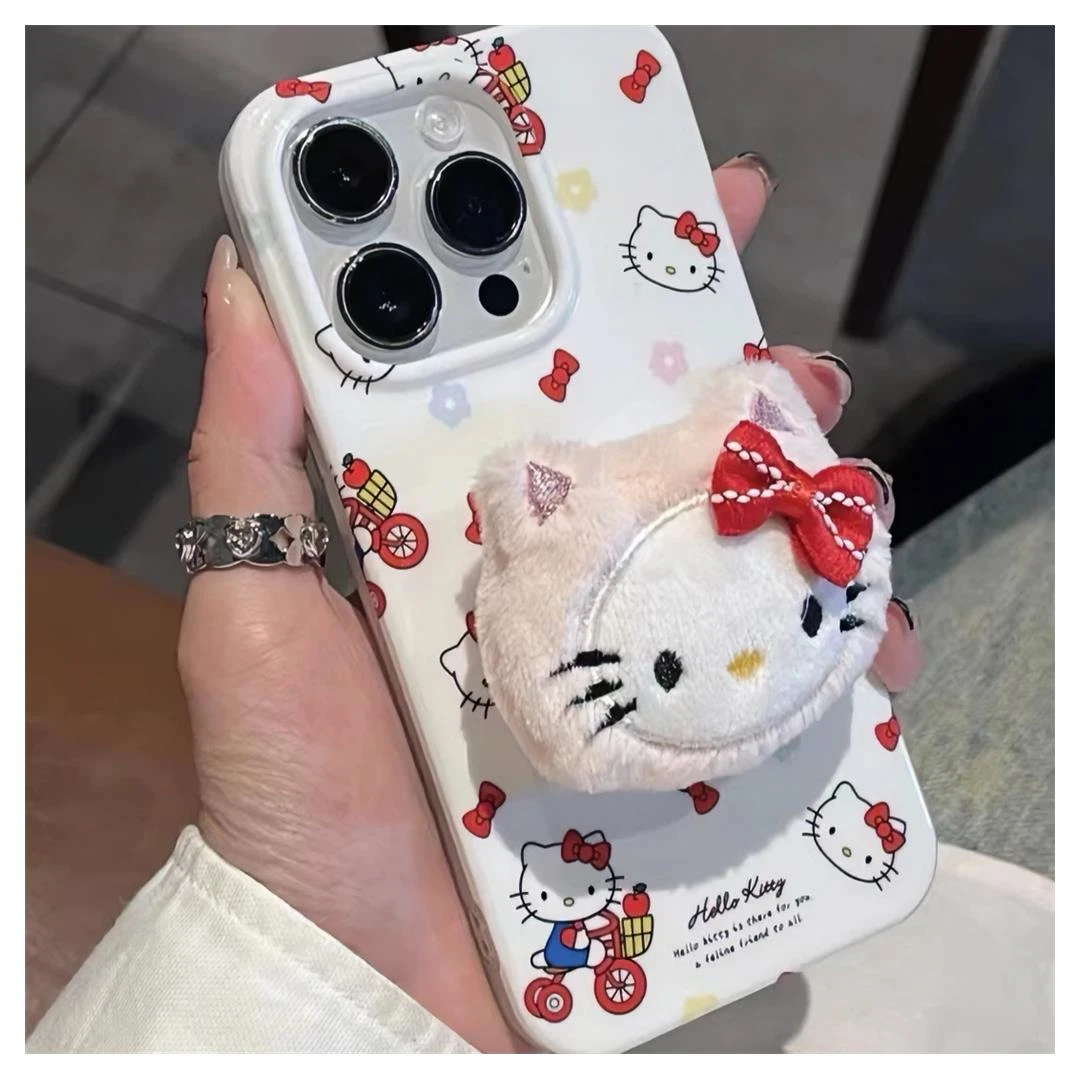 卡通ins毛绒凯蒂猫适用iPhone15/14promax手机壳苹果13/12/11软套