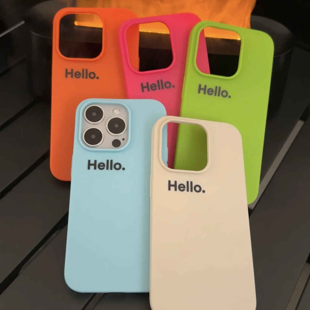 ins撞色英文hello适用iPhone15promax全包手机壳苹果14/13/12防摔