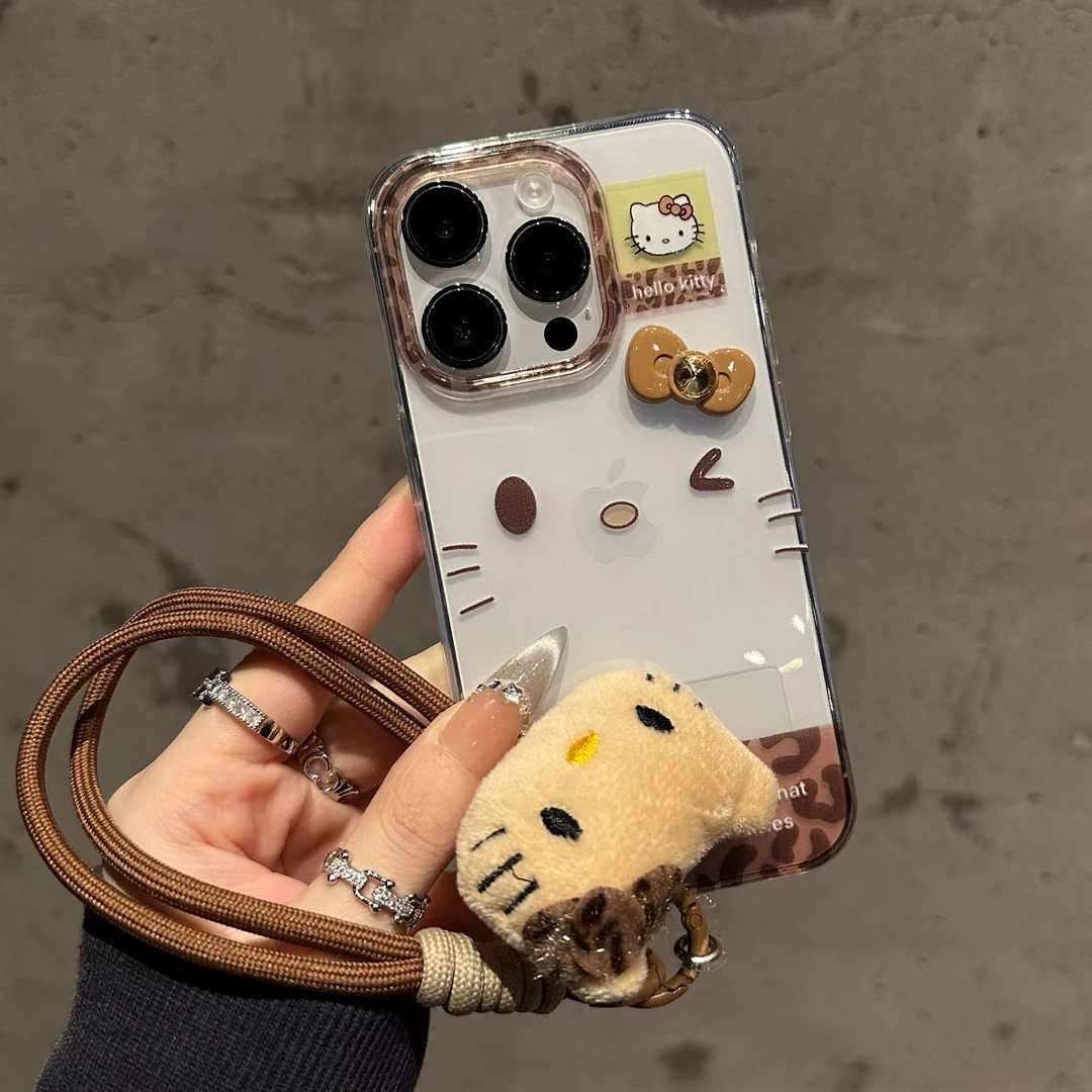 Lucky豹纹kt闪钻蝴蝶结适用iphone16手机壳苹果华为vivo小米oppo