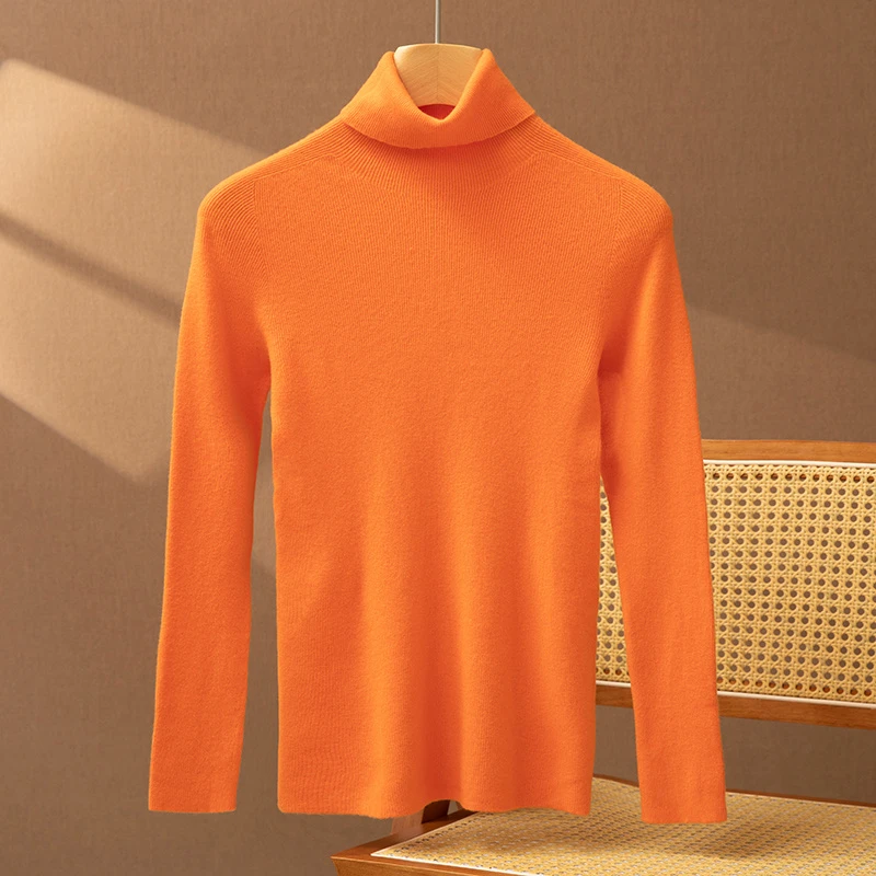 亲肤羊毛针织抽条高翻领打底衫女士百搭套头针织衫无缝一线成衣