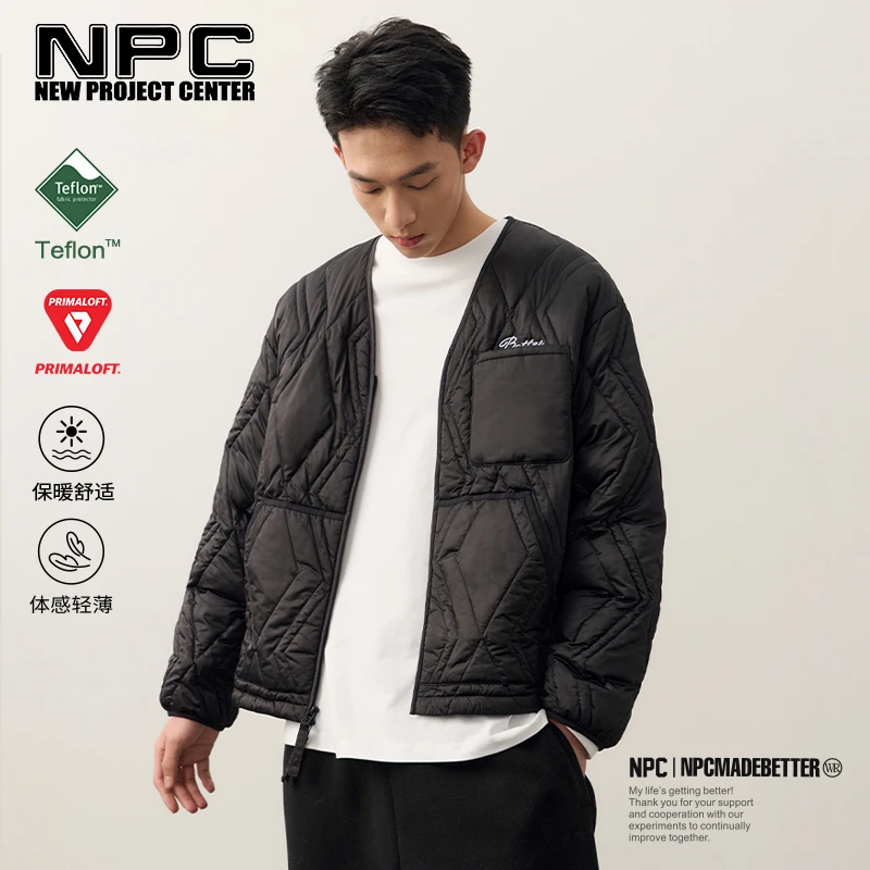 NPC潮牌字母刺绣菱形绗缝【P棉】拉链棉服开衫男三防外套NP49PJ09