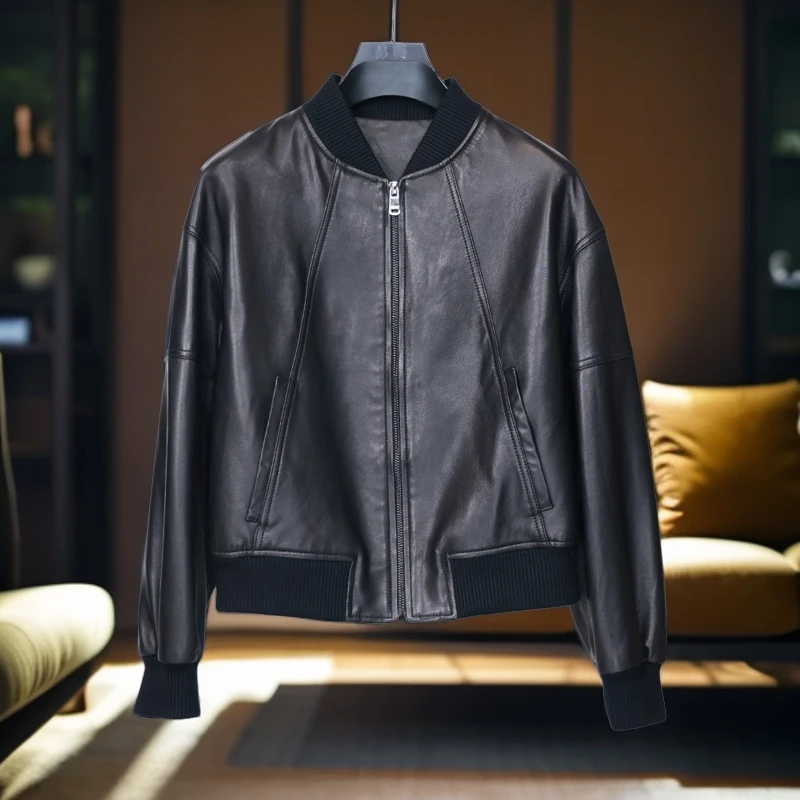 2025春秋新款时尚百搭真皮皮衣女士外套韩版休闲绵羊皮棒球服海宁