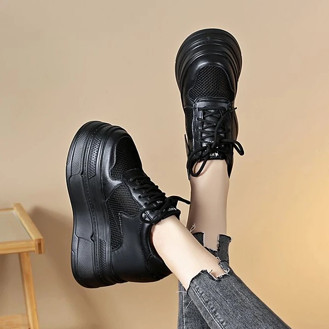 网面透气全黑增高13CM百搭女鞋春夏季新款休闲百搭厚底11cm松糕鞋