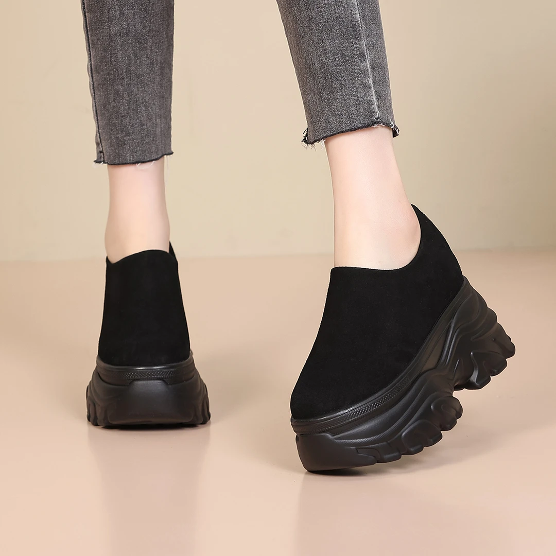 12CM小个子内增高勃肯鞋女鞋10厘米厚底秋冬新款加绒大头松糕单鞋