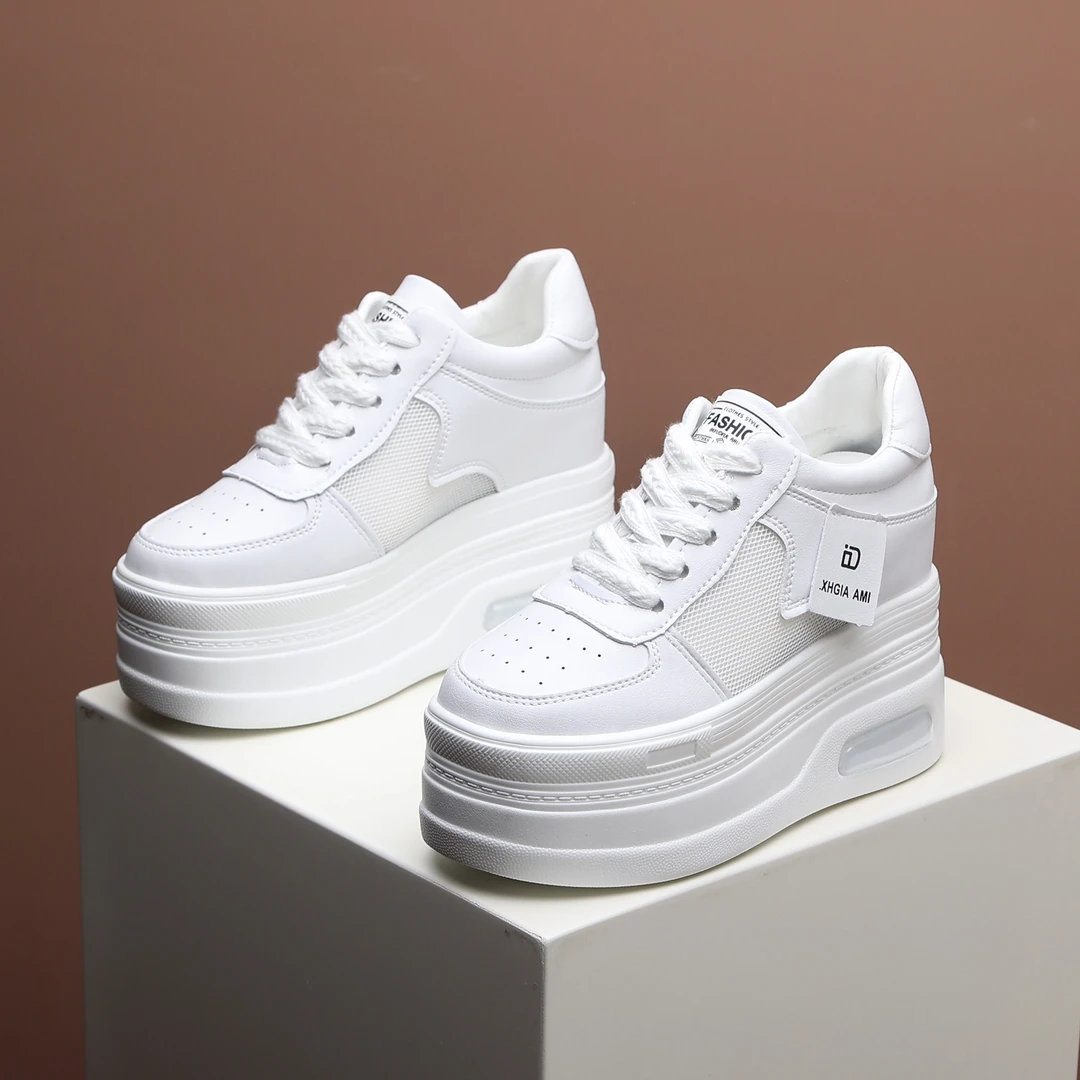 增高12公分网面透气小白鞋女春夏季新款小个子时尚休闲厚底松糕鞋