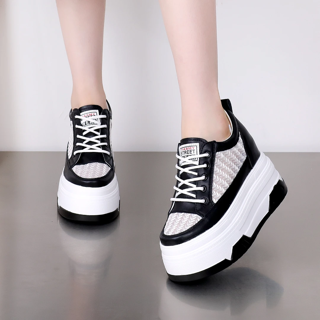 增高12CM小白鞋女网面透气春夏季新款松糕厚底10厘米百搭时尚网鞋