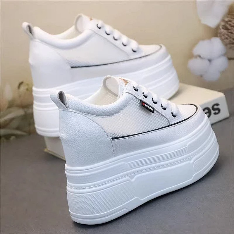 内增高12cm小白鞋女夏季网面透气厚底百搭小个子超高跟松糕休闲鞋