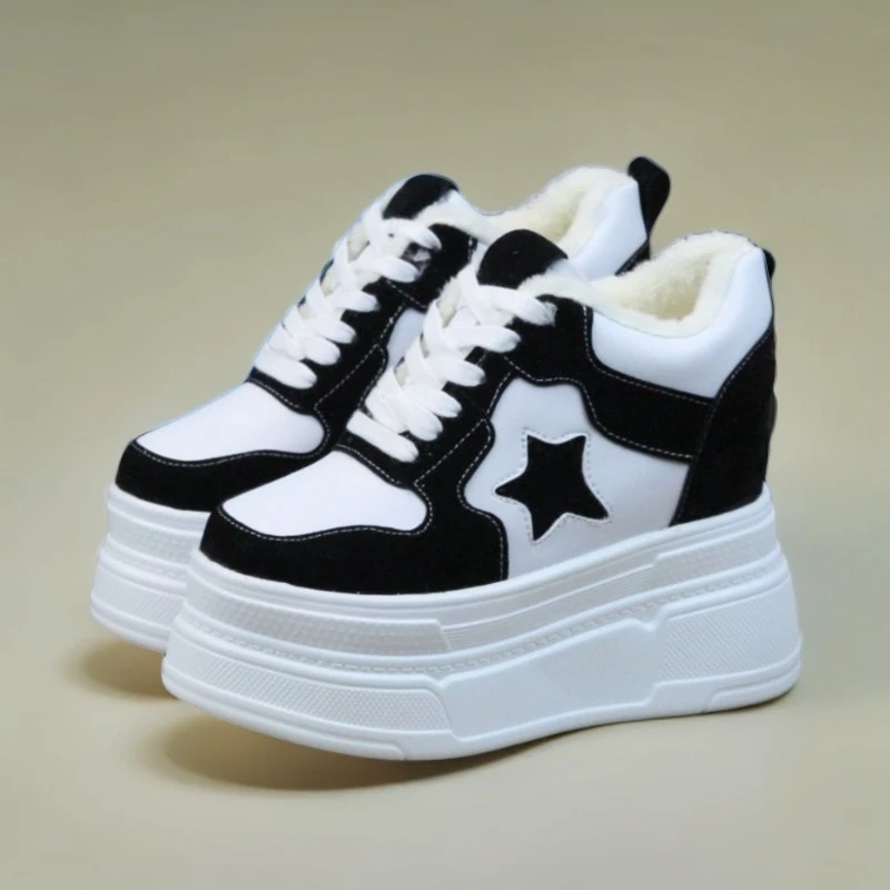 时尚超高跟12cm增高小白鞋女潮流小个子显瘦休闲运动高档皮面女鞋