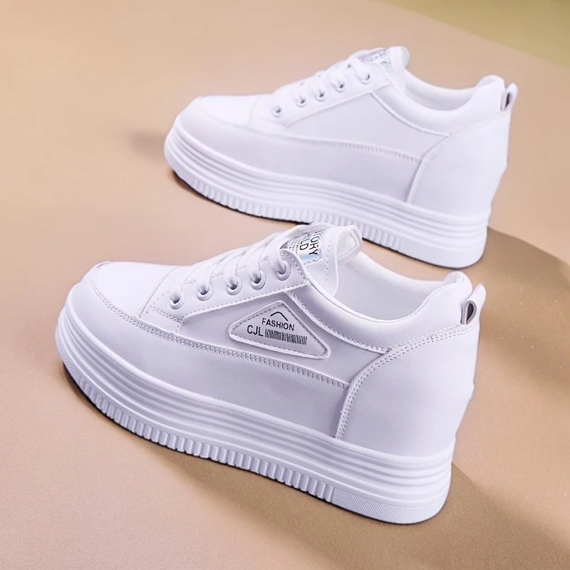 网红内增高7cm小白鞋松糕厚底坡跟女鞋春秋季时尚百搭休闲运动鞋